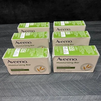 Lot of 6 Aveeno Moisturizing Bar Soap Dry Skin Fragrance Free Formula 3.5oz New - Image 1 of 4