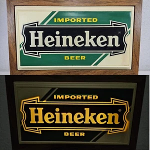 1970s HEINEKEN BEER Imported 12 inch Backlit Wood Box Sign Tavern Man Cave - Picture 1 of 12