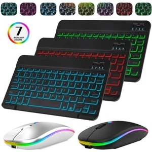 10" Universal Backlit Bluetooth Keyboard Mouse For IOS Android Windows Tablet PC - Picture 1 of 23