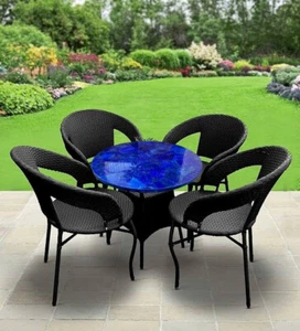 Mesa de centro de piedra lapislázuli azul de 24" muebles modernos de piedras preciosas al azar - Imagen 1 de 9