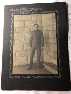 Vintage Antique Cabinet Photo 5-3/4" By 8" Man In Black By Brick Wall H-52 - Picture 1 of 3