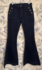 Saints & Hearts Women's Dark Blue Bell Bottoms Trumpet Flare Jeans - Size Large - Bild 1 von 6