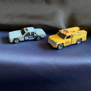 VTG 1983 HOT WHEELS CRACK UP BLUE STATE POLICE CAR HONG KONG & FIRE TRUCK 1974 - Picture 1 of 14
