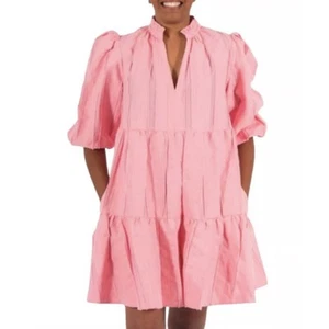 Emily McCarthy Pink Frankie Dress Bubble Sleeve Preppy Mini Pockets Size Medium - Picture 1 of 10