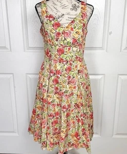 VTG Talbots Petites A Line Sleeveless Dress Pink Orange Flowers Womens Petite 10 - Picture 1 of 23