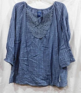 NWT Ms. Applique Neck Peasant Top from Izod - Dusty Denim - Sz L - Picture 1 of 3