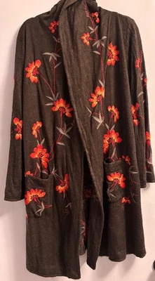 Cárdigan con Capucha Biya Johnny Was Bordado Marrón Mangas Largas Múltiples Talla Pequeña Foto 1 de 4