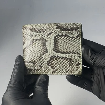 Sage Green full python luxury mens bifold wallet, handmade in the USA - Image 1 of 4