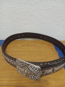 Ariat Belt Leather Women's Size Medium Brown W/Black & White w/ Bling Western - Picture 1 of 13