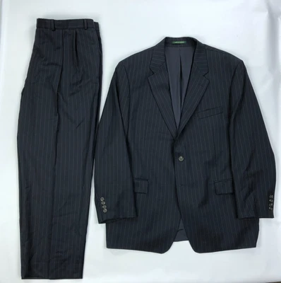 Ralph Lauren 48 R 40x29 Navy Blue Stripe Wool Mens Jacket Pants Suit - Image 1 of 4