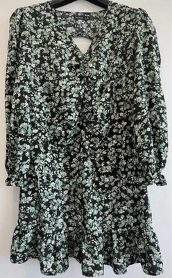 Boohoo Dress 16 Floral Lace Up Long Sleeves Polyester Knee Length Summer - Image 1 of 4