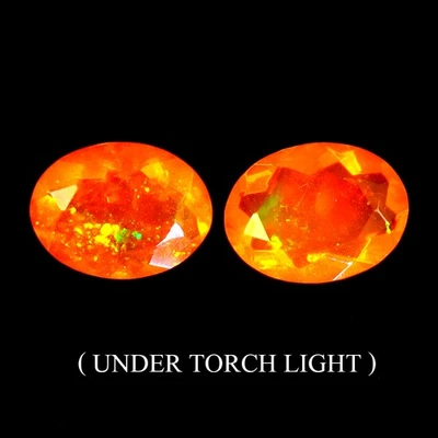 Pair 2pcs Oval Natural Hot Rainbow Orange Opal Ethiopia 1.42ct 8x6mm Gemstone - Image 1 of 4