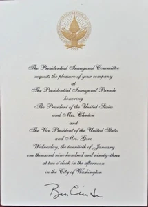 Bill Clinton SIGNED Inaugural Invitation 20th January 1993 - Picture 1 of 3