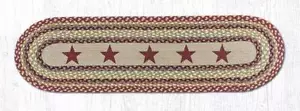 Braided Jute Hand Stenciled Oval Table Runner. Earth Rugs. BURGUNDY STARS - Picture 1 of 1