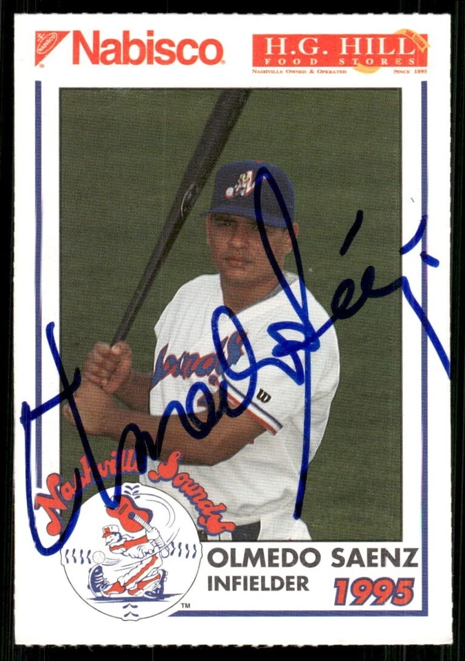 1995 Nashville Sounds OLMEDO SAENZ Signed Card autograph WHITE SOX - Image 1 of 1