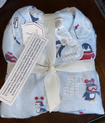 Juego de pijama Pottery Barn niños vacaciones de Navidad pingüino helado multi azul talla 4 nuevo con etiquetas Foto 1 de 4