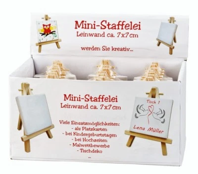 GESCHENKESTADL 24 x Mini Staffelei mit Leinwand im Display Geburtstag Malen & Basteln