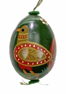 Partridge Bird Green Painted Wood Egg Christmas Ornament 2.5” - Picture 1 of 3