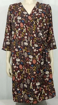 NUEVO CON ETIQUETAS NY Colección Marrón Púrpura Estampado Floral Vestido Envolvente Damas Grande Pequeño Foto 1 de 4