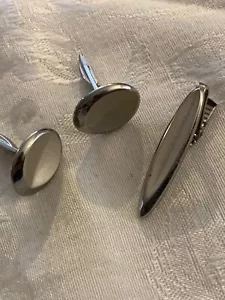 Manschettenknöpfe & Krawattenklammer silberfarben lustiges Design tolles Vintage Set 1/2" & 1 1/2" - Bild 1 von 10
