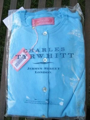 cotton cashmere summer CARDIGAN by Charles Tyrwhitt lovely sky blue Lge 44" bnwt - Image 1 of 4