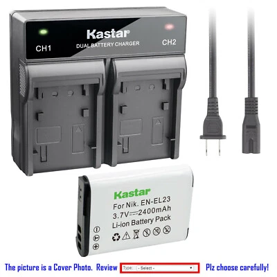 Cargador rápido doble de batería Kastar para Nikon EN-EL23 MH-67 y Nikon Coolpix P900s Foto 1 de 4