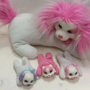 Puppy Surprise Pink White Patch Mommy Dog 12" Plush with 3 Baby Puppies Glitter - Picture 1 of 6