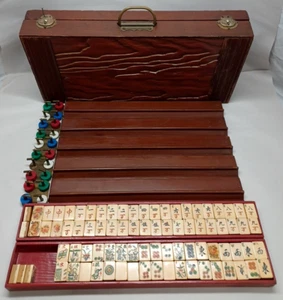 AMAZING Vintage Mah Jongg Game Set w 161 Bakelite Tiles~5 Racks & Wooden Case* - Picture 1 of 14