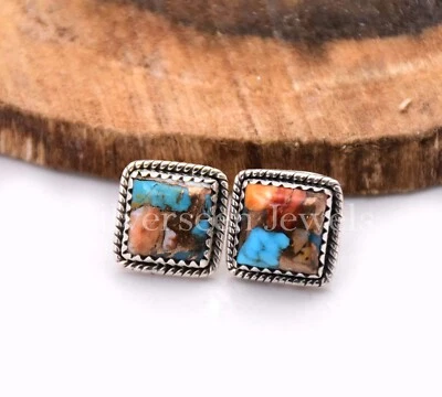 Серьги-гвоздики из стерлингового серебра 925 пробы с устричной бирюзой для женщин, - Изображение 1 из 4