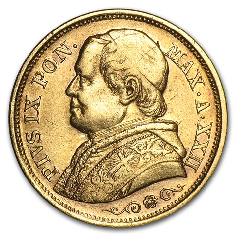1866-1870 Vatican Gold 20 Lire Pius IX XF - SKU #90223 Cover
