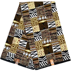 Tela africana Ankara marrón crema negro estampado étnico patios 100 % algodón material - Imagen 1 de 22