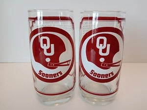 1975 Oklahoma Sooners Nebraska Cornhuskers Football glasses Sam's pizza Set of 2 - Picture 1 of 3