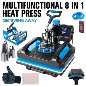 8 in 1 Heat Press Machine Sublimation Printing 15"x12" For T-Shirt Mug Hat Plate - Picture 1 of 14