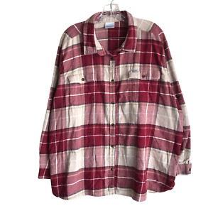 Columbia Women's Flannel Shirt Plus 3X Plaid Red Stretch Long Sleeve Outdoor