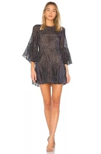 Vestido BCBG Azul Marino Burnout Terciopelo Lunares Espalda Abierta Mini Ajuste y Acampanado - Imagen 1 de 10