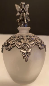 VINTAGE SILVER MOUNTED FAIRY METAL PEWTER PERFUME BOTTLE GLASS ESSENTIAL OIL - Picture 1 of 7