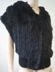 Pinko Damen schwarz Kaninchenfell Kapuze Kurzarm Hoodie Cardigan Top UK10 - Bild 1 von 8