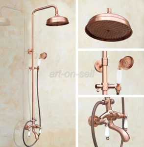 Antique Red Copper 8" Rain Shower Faucet System Tub Mixer Tap Hand Sprayer - Picture 1 of 9