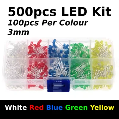 500pcs Assorted 3mm LED Kit – White, Red, Blue, Green & Yellow - image 1 of 4