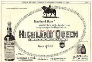 Anuncio de whisky escocés Highland Queen vintage original 1925 anuncio impreso 726/25 - Imagen 1 de 1