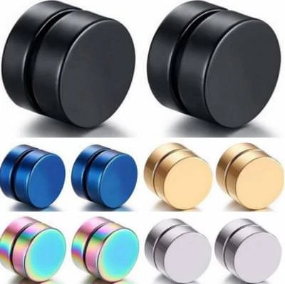 1 Pair Non Piercing Round Magnetic Magnet Ear Stud Mens Womens Fake Earrings New - Image 1 of 4