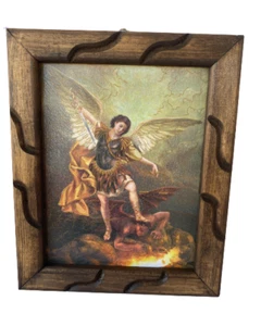 San Miguel Arcángel Cuadro Rustico 9"x11" Imagen Para Colgar , New - Picture 1 of 2