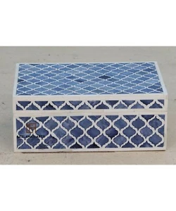 Blue Bone Inlay Mughal Design Storage Jewellery Boxes - Picture 1 of 6