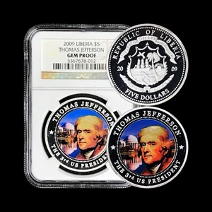 LIBERIA. 2009, 5 Dollars - NGC PF65 - Thomas Jefferson RARE - Picture 1 of 5