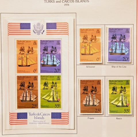 American bicentennial stamps, Turks & Caicos islands S/S + set of 4, MNH, 311-4a Cover
