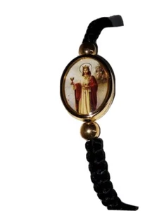St. Santa Barbara Pulsera negra /Saint Barbara Black bracelet adjustable - Picture 1 of 7