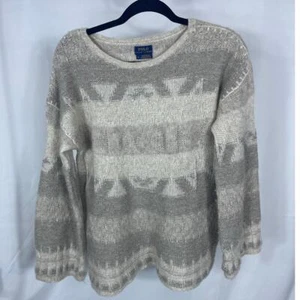 POLO Ralph Lauren Wool blend tan beige gray Aztec print SWEATER medium - Picture 1 of 3