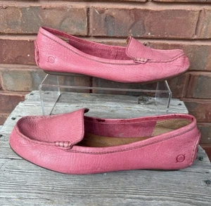 Born Red Pink Leather Loafers Women’s Sz 8.5 /40 Slip On Moccasin Driving Shoes - Picture 1 of 16