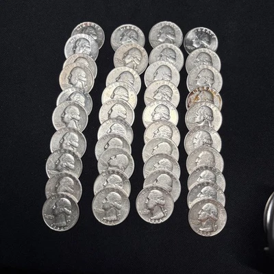 Washington Quarters $10Face Value 90% Silver 1Roll of 40 RandomDates - Image 1 of 4