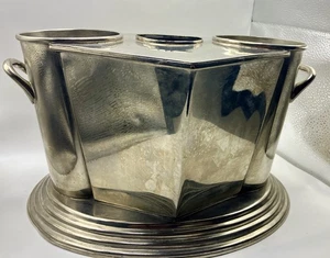 Vintage Art Deco Stil Silberfarben Metall Massiv Messing Weinkühler für 2 Flaschen - Bild 1 von 16